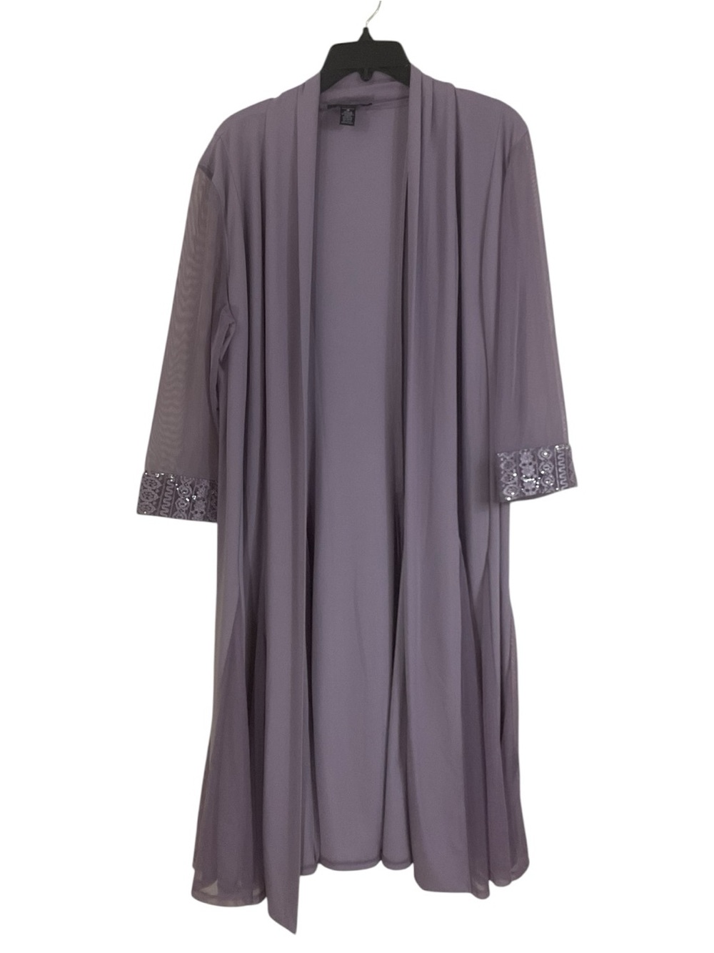 RM Richards Women’s 16 Orchid Purple Long Mesh Duster Jacket Sequin Lace Evening
